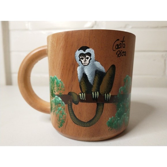 Vintage Other - Wooden Cup Monkey Mug Hand Painted Costa Rica